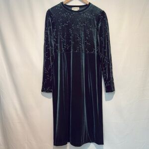 Jones New York Sport Velour Dress Dark Green Vine Print Holiday Whimsigoth Fairy